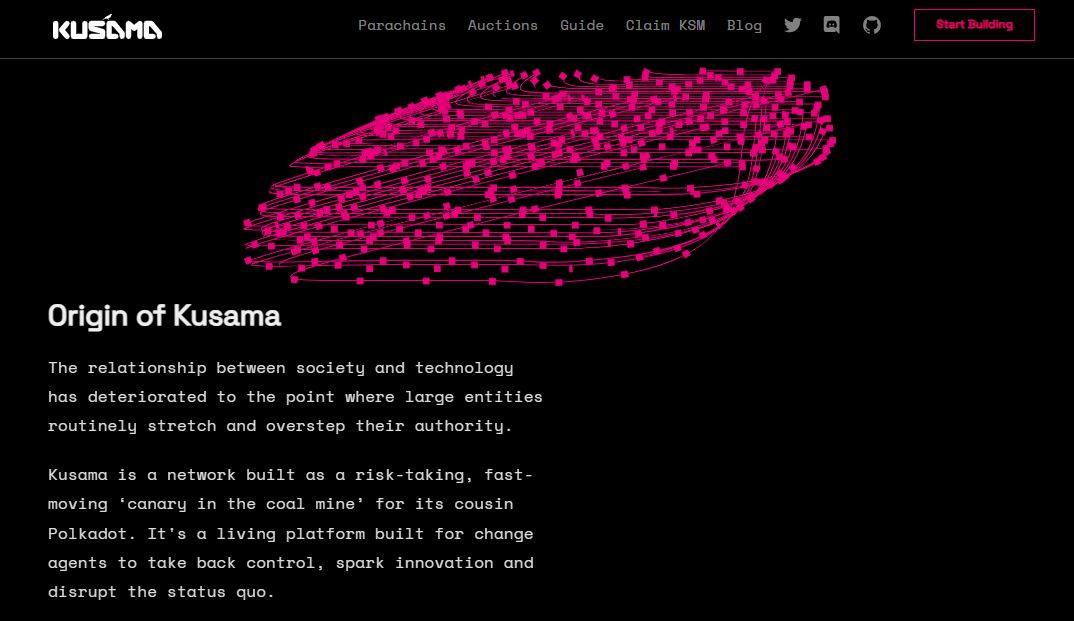A page of Kusama network, Polkadot's canary for experimental blockchain-based products.